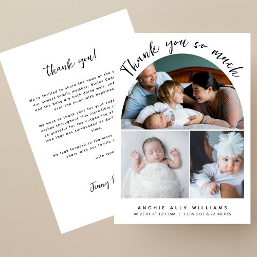 Boho Arch Modern Handwriting Thank You Photo Baby Announcement