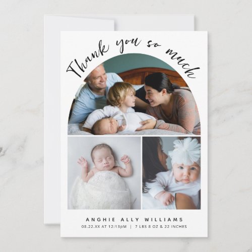 Boho Arch Modern Handwriting Thank You Photo Baby Announcement