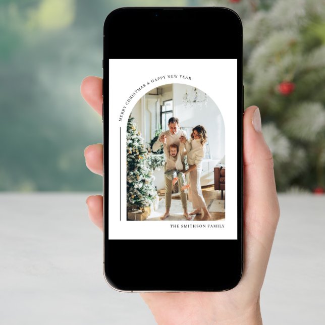 Boho Arch Modern Photo Collage Christmas Card (Front Digital)