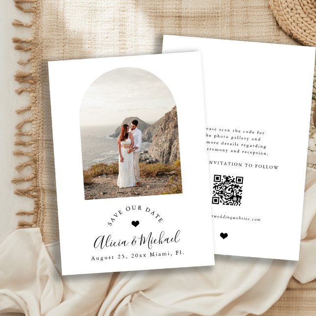 Boho arch modern QR code photo wedding Save The Date (Creator Uploaded)
