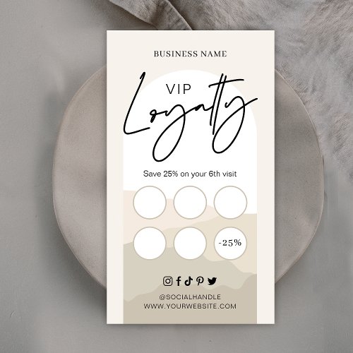 Boho Arch Neutrals Beige Monogram Beauty Salon Loyalty Card