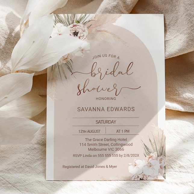 Boho Arch Orchards Pampas Grass Bridal Shower Invitation (Creator Uploaded)