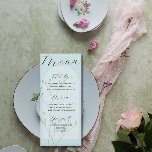 Boho Arch Pale Blue Foliage Wedding Menu