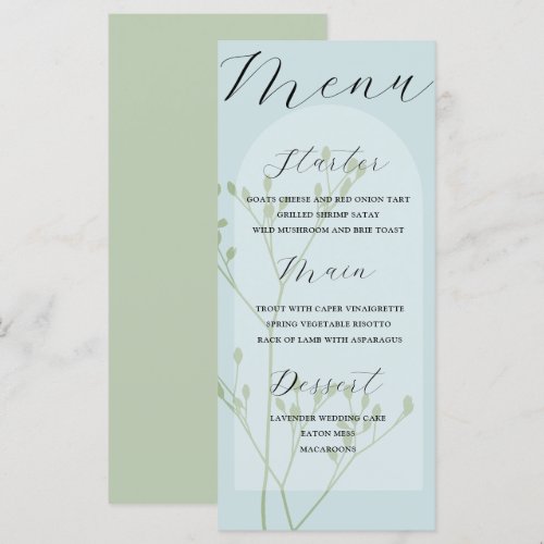 Boho Arch Pale Blue Foliage Wedding Menu