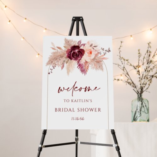 Boho Arch Pampas Bridal Shower Burgundy Foam Board