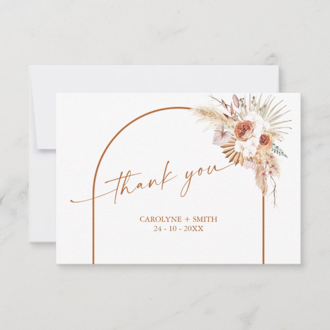 Boho Arch Pampas Grass Baby Shower Thank You Card (Front)