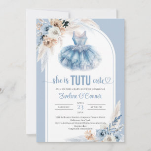 Boho arch pampas grass blue tutu dress Baby Shower Invitation