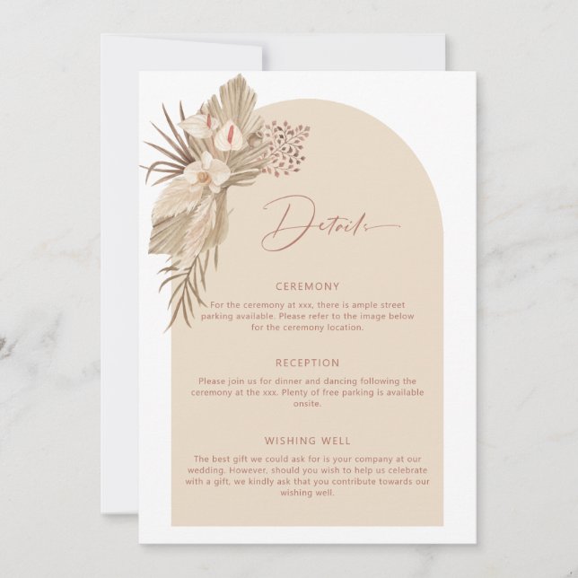 Boho Arch Pampas Grass Details Enclosure Card (Front)