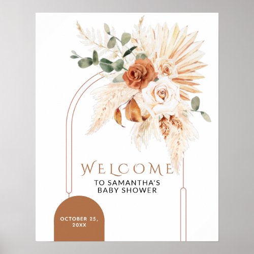 Boho Arch Pampas grass Elegant Baby Shower Welcome Poster
