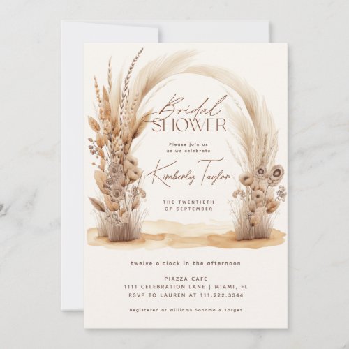 Boho Arch Pampas Grass Floral Bridal Shower Invitation