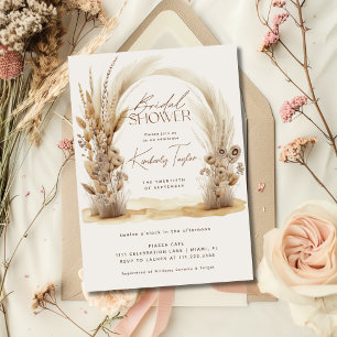 Boho Arch Pampas Grass Floral Bridal Shower Invitation
