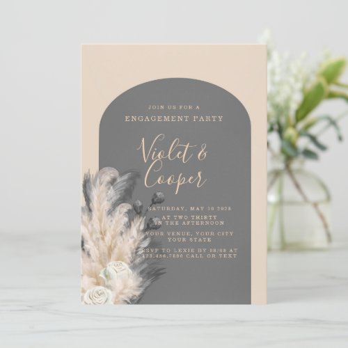 Boho Arch Pampas Grass Floral Engagement Party Invitation