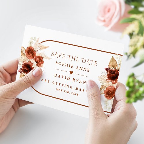 Boho Arch Pampas Grass Floral Terracotta Wedding  Save The Date