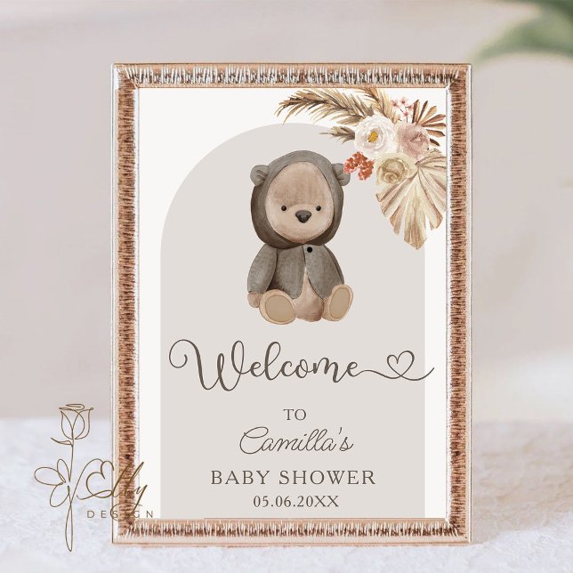  Boho Arch Pampas Grass Teddy Bear Baby Shower  Poster (Creator Uploaded)