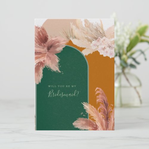 Boho Arch Pampas Grass Will You Be My Bridesmaid Invitation