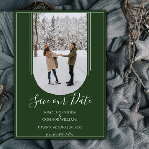 Boho Arch Photo Save the Date Emerald Green