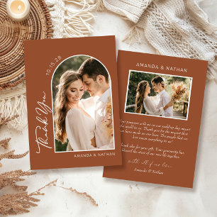 Boho Arch Photo Terracotta Wedding Thank You Card