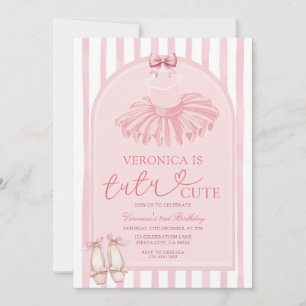 Boho Arch Pink Bow Tutu Cute Ballerina Birthday Invitation