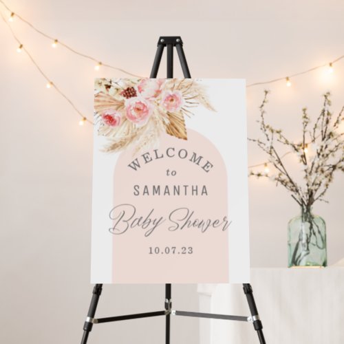 Boho Arch pink Floral Pampas Baby Shower Welcome Foam Board