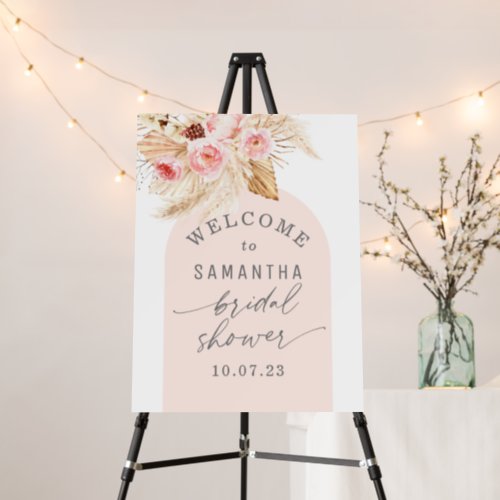 Boho Arch pink Floral Pampas Bridal Shower Welcome Foam Board