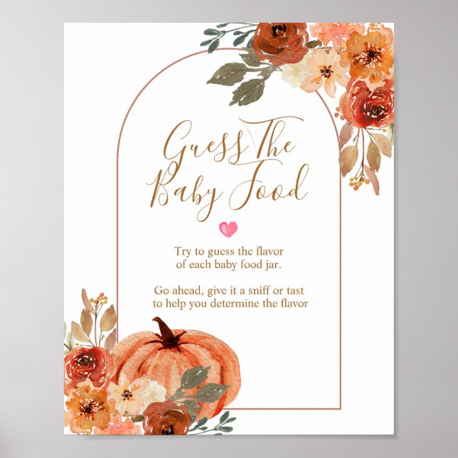 Boho arch Pumpkin Baby Shower Guess the Baby Food Poster (Front)