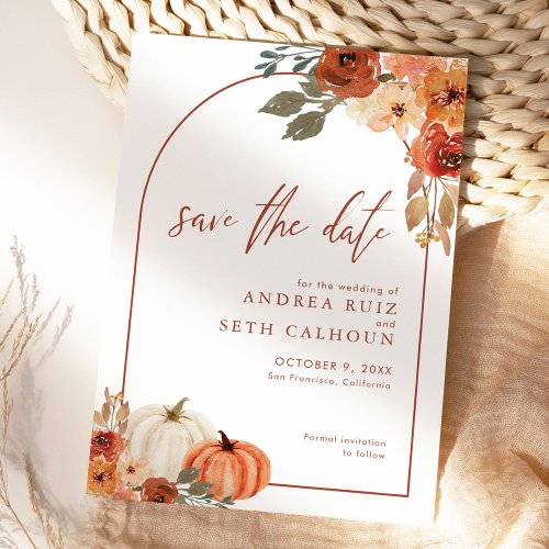 Boho Arch Pumpkin Fall Floral Terracotta Save The Date