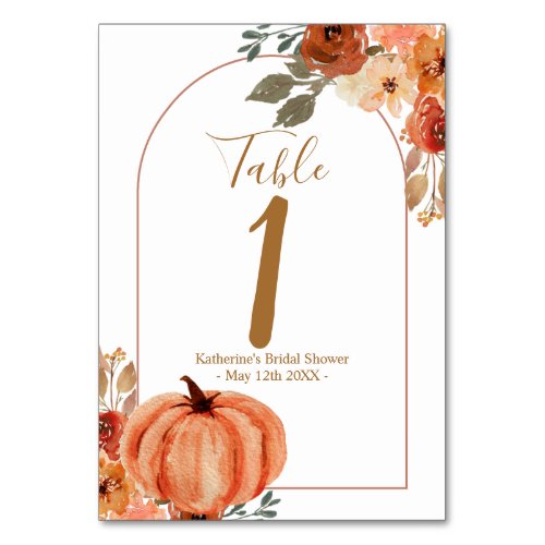 Boho Arch Pumpkin Terracota Floral Bridal Shower Table Number