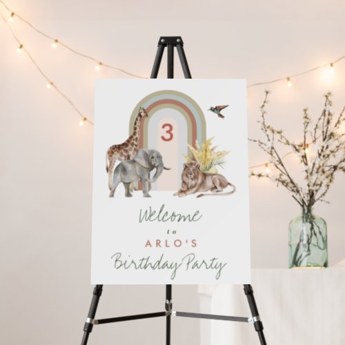 Boho Arch Rainbow Safari Animals Birthday Welcome Foam Board