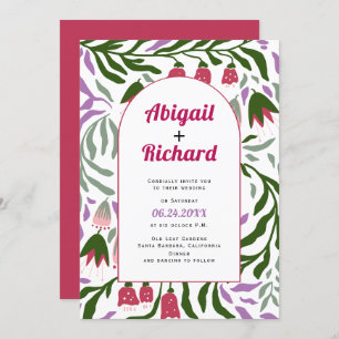 Boho arch retro branches and flowers wedding invitation