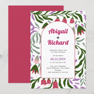 Boho arch retro branches and flowers wedding invitation