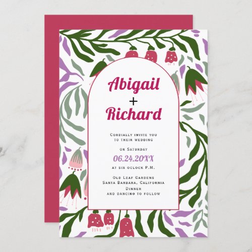 Boho arch retro branches and flowers wedding invitation