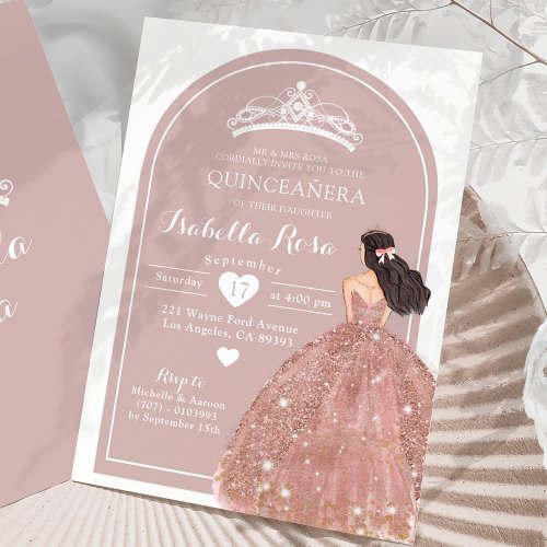 Boho Arch Rose Gold Mexican Princess Quinceaera Invitation