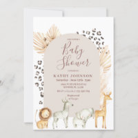 Boho Arch Safari Jungle Animals Baby Shower  Invitation