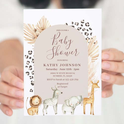 Boho Arch Safari Jungle Animals Baby Shower  Invitation