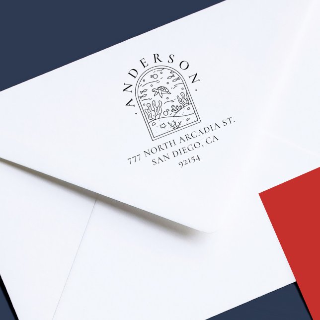 Boho Arch Sea Turtle Custom Return Address Rubber Stamp (Creator Uploaded)