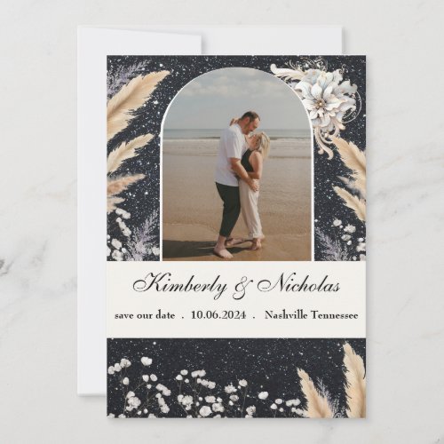 Boho Arch Starry Sky Pampas Floral Earthy Rustic Save The Date