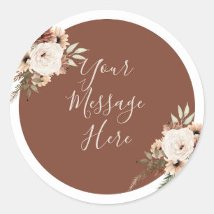 Boho Arch Terracota Floral Your Message Here Classic Round Sticker