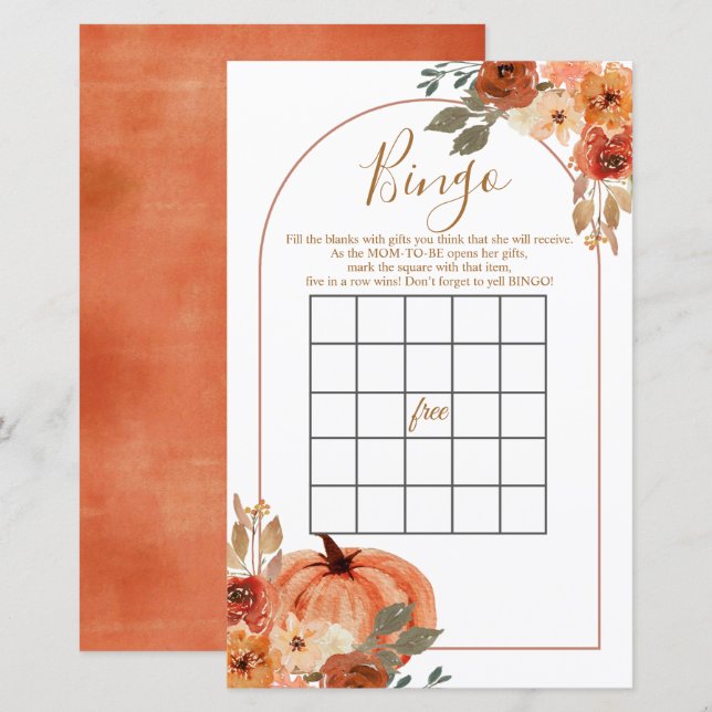 Boho arch Terracota Pumpkin Floral Bingo Games (Front/Back)