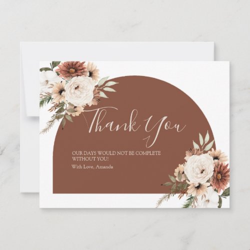 Boho Arch Terracota White Floral Baby Shower Thank You Card