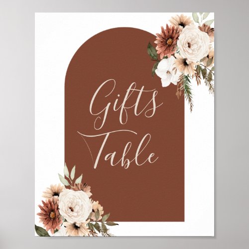 Boho Arch Terracota White Floral Gifts Table Poster