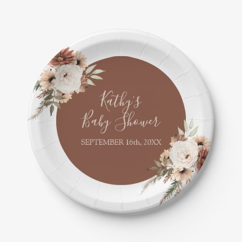 Boho Arch Terracota White Floral Party Paper Plates