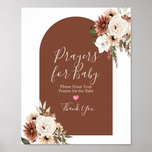 Boho Arch Terracota White Floral Prayers for Baby Poster