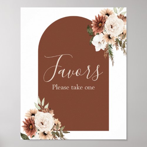 Boho Arch Terracota White Floral Watercolor Favor Poster