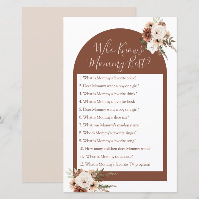 Boho Arch Terracota Who Knows Mommy Best Game (Front/Back)