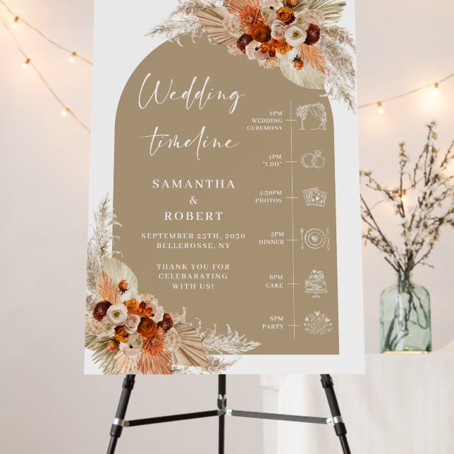 Boho arch terracotta copper burnt orange timeline foam board (In Situ (Stand))