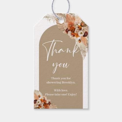 Boho arch terracotta copper pampas Bridal Shower  Gift Tags