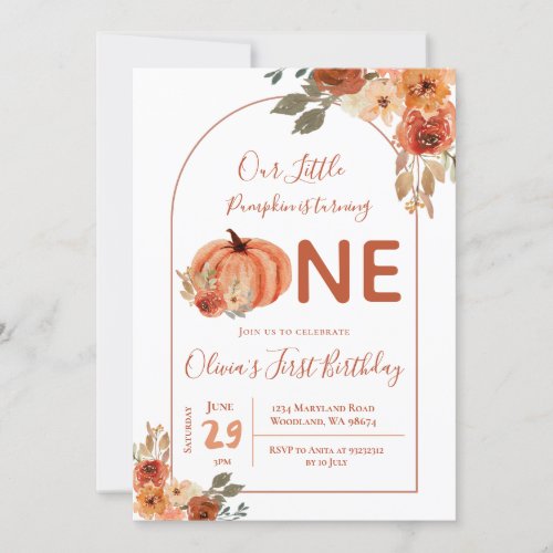 Boho Arch Terracotta Pumpkin Birthday Invitation