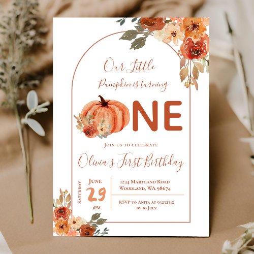 Boho Arch Terracotta Pumpkin Birthday Invitation