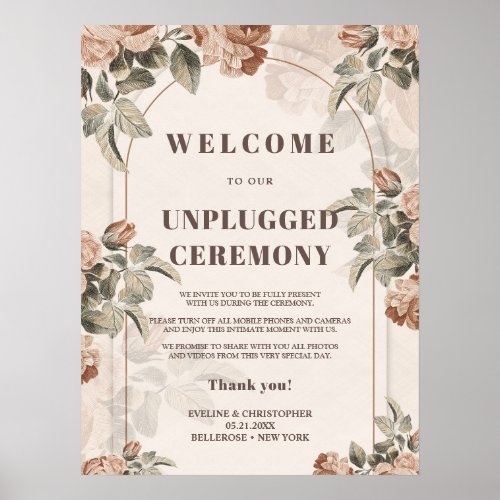 Boho arch Terracotta roses sage unplugged ceremony Poster