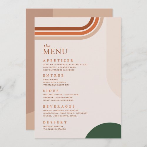 Boho Arch Terracotta Rust Beige Dinner Menu